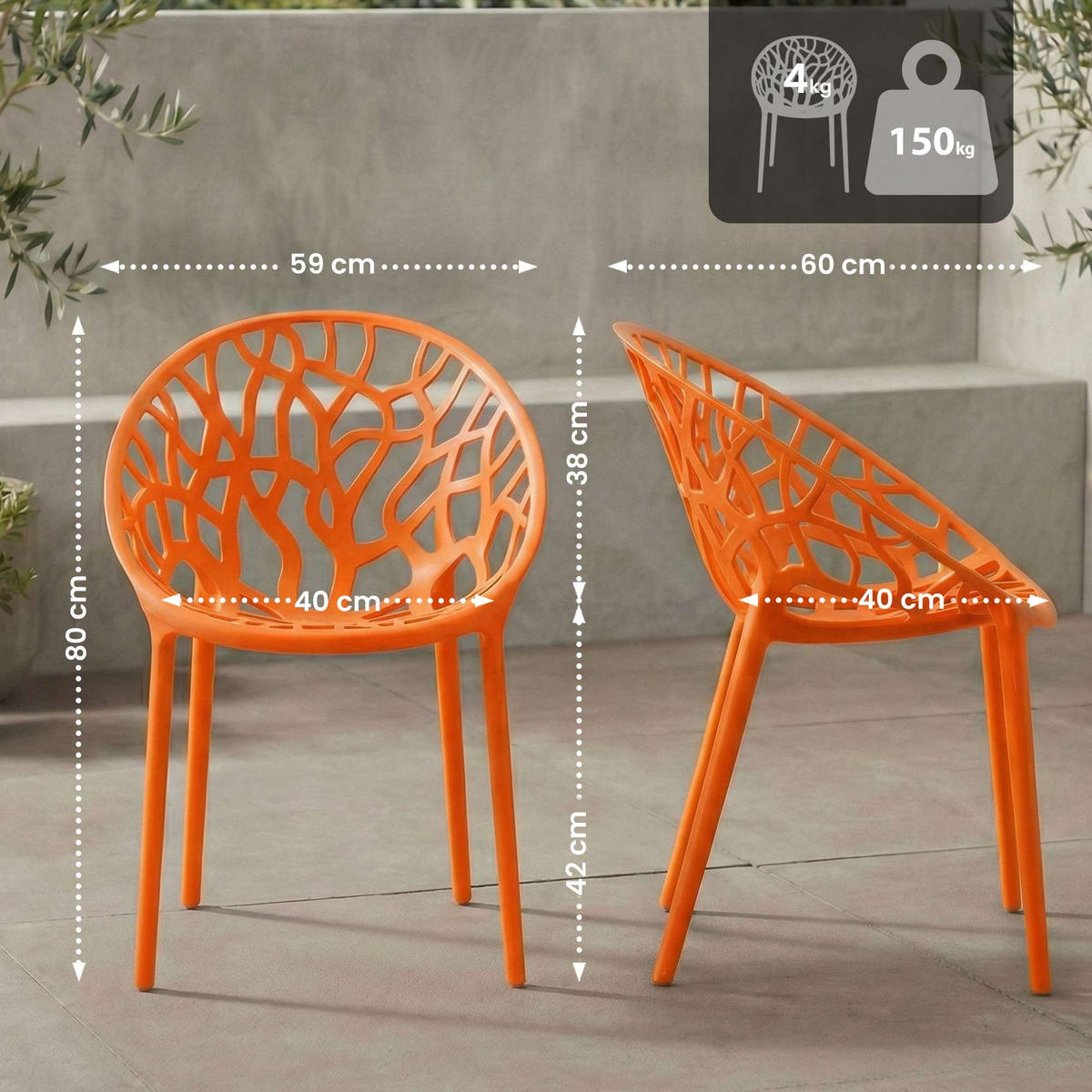 GARTENSTUHL Kunststoff Orange - Orange, Kunststoff (59/80/60cm) - CLP