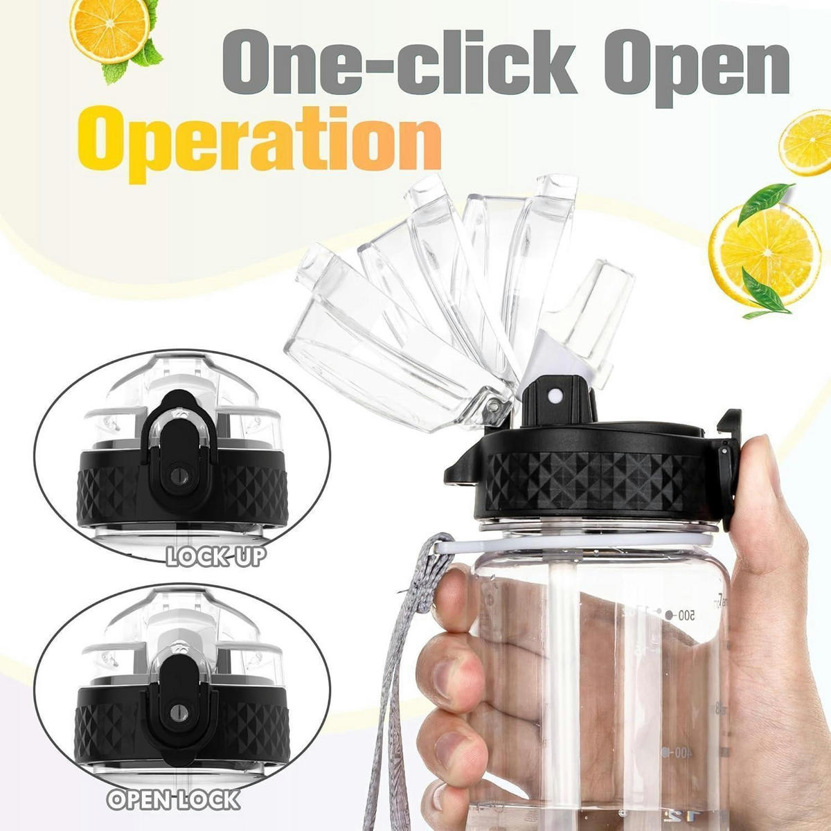 TRINKFLASCHE 500 ml BPA-frei mit Strohhalm und Trageriemen - Transparent, Kunststoff (7/7cm)