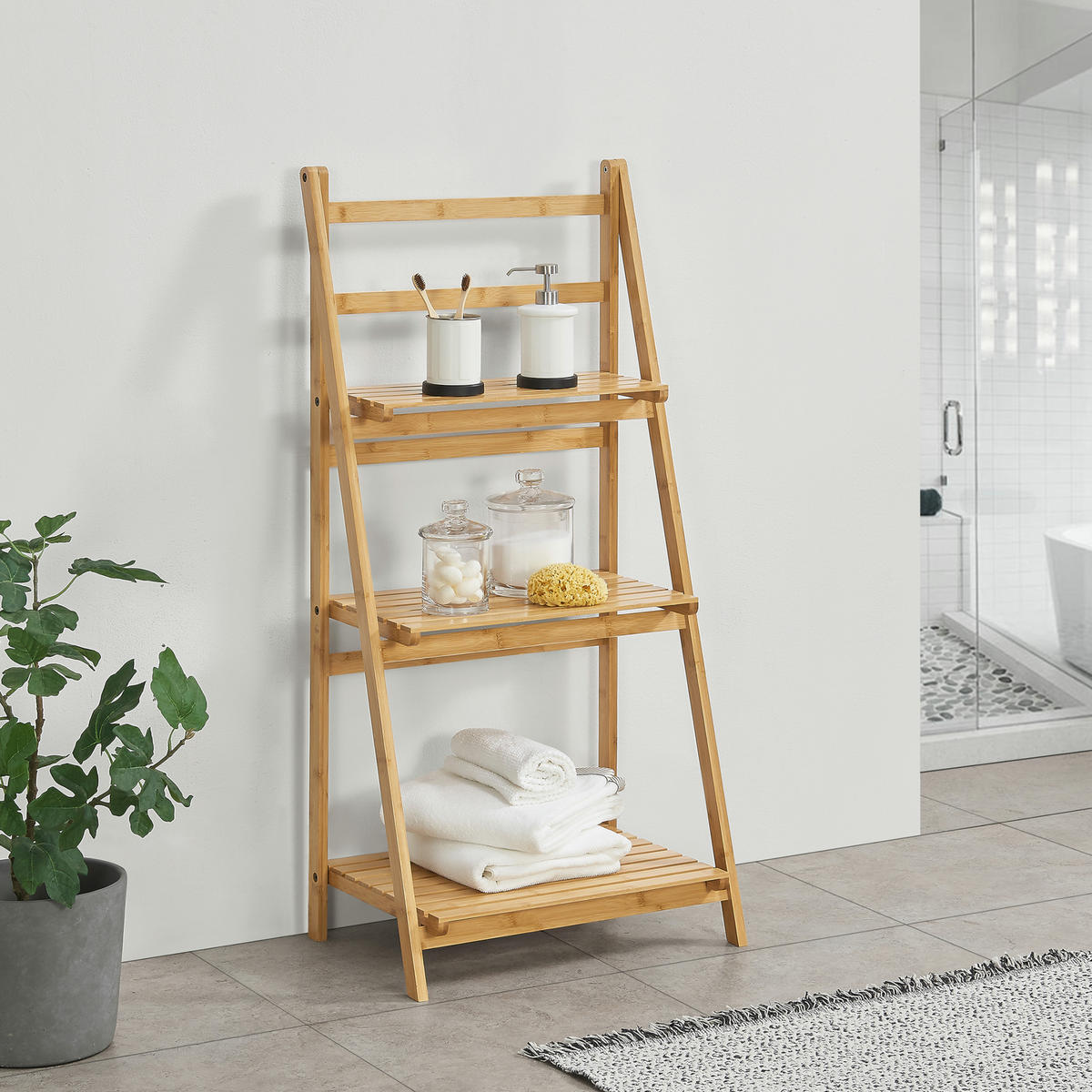 LEITERREGAL Lapua - Naturfarben, Holz (50.8/109/35cm) - [en.casa]
