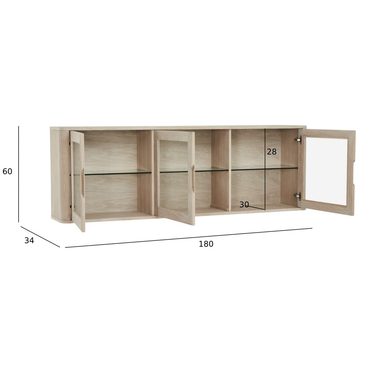 VITRINE Eiche massiv - Eichefarben, Holz (180/60/34cm) - Furnhouse