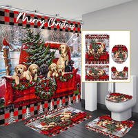 DUSCHVORHANG SET Weihnachten Muster Duschvorhang Bodenmatte Toilettenmatte - Rot, Textil (180/180cm) - MCBOSON