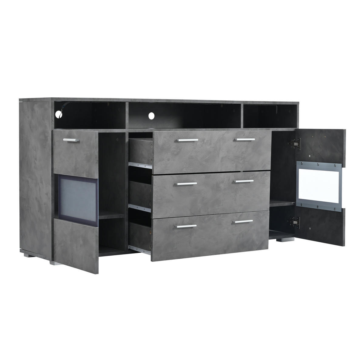 SIDEBOARD aus Spanplatte 140x33,5x72,5 cm Grau mit LED-Beleuchtung, Acryltüren und Stauraum - Grau, Holzwerkstoff (140/72.5/33.5cm) - IVMEU