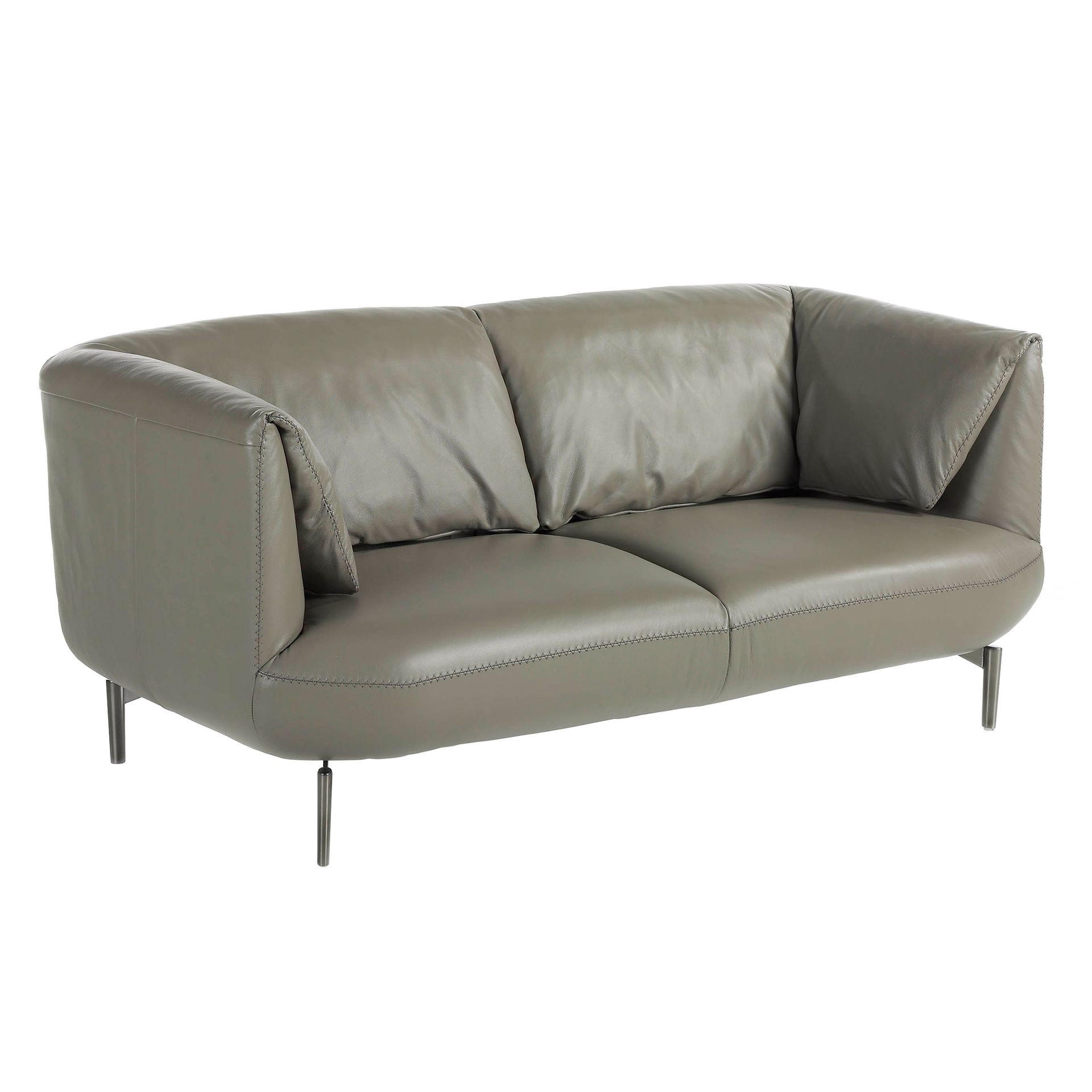 SOFA Graues Ledersofa 2-sitzig 175/90/78 cm - Edelstahlfarben/Grau, Leder (175/78/90cm) - ANGEL CERDA