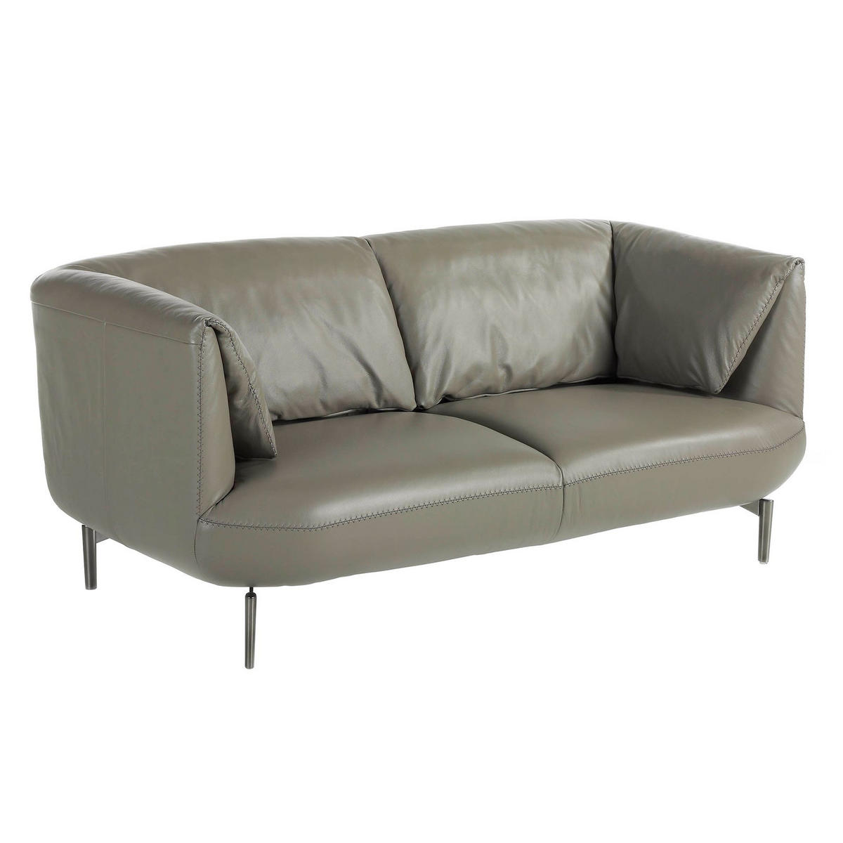 SOFA Graues Ledersofa 2-sitzig 175/90/78 cm - Edelstahlfarben/Grau, Leder (175/78/90cm) - ANGEL CERDA