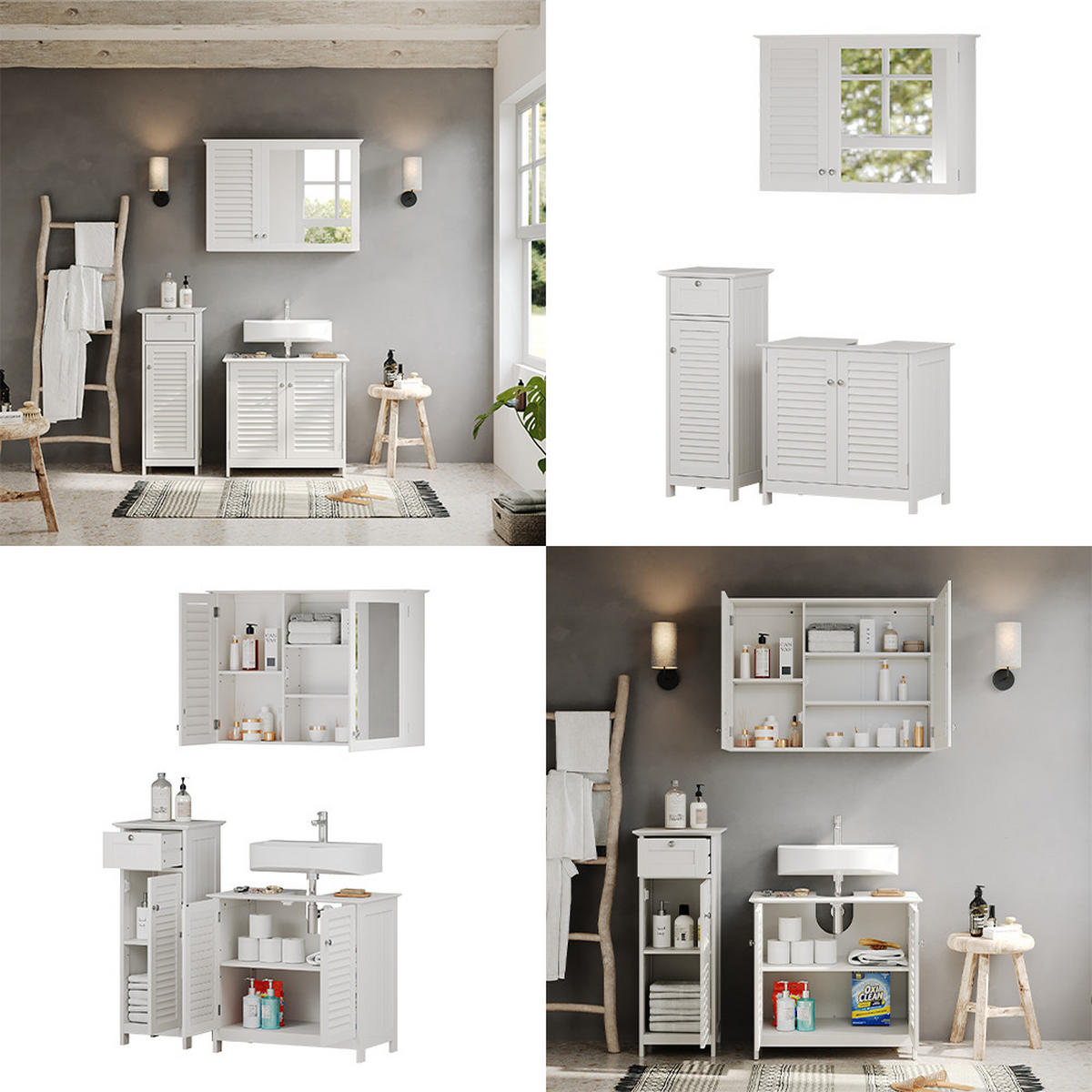 BADMÖBEL-SET Riad Weiß 3 Teile, Option 4 - Weiß, Holzwerkstoff (60/58/35cm) - Vicco
