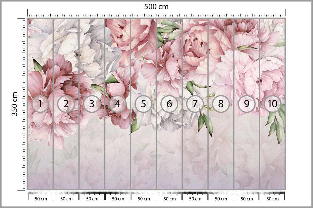 FOTOTAPETE für Schlafzimmer Rosa Zarte Pfingstrosen Naturn 500x350 - Violett/Rosa, Papier (500/350cm) - Muralo