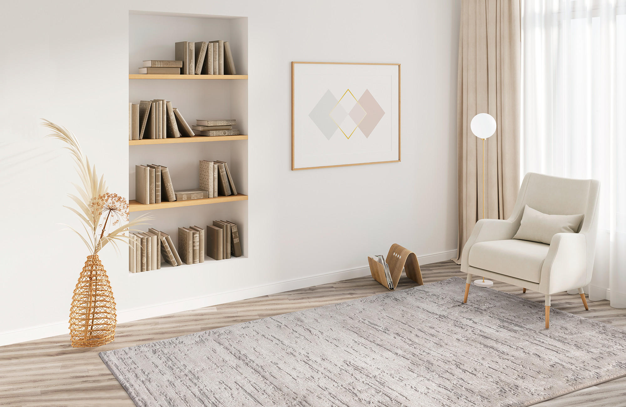 Thumbnail - Tesso Living Glanzeffekt-Teppich, Beige, Textil, Rechteckig, 80x150 cm, Oeko-Tex® Standard 100, für Fußbodenheizung geei...