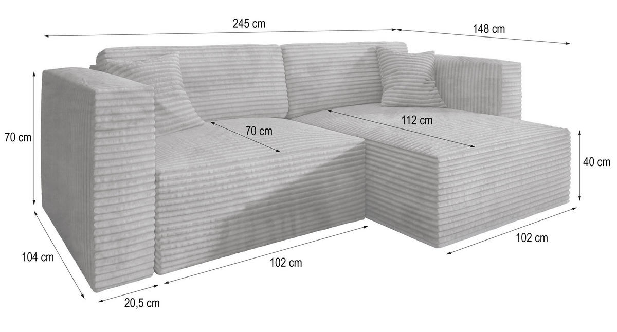 ECKSOFA NERIO Beige Kordstoff mit Schlaffunktion - Beige, Holz (245/148cm) - MASSENO