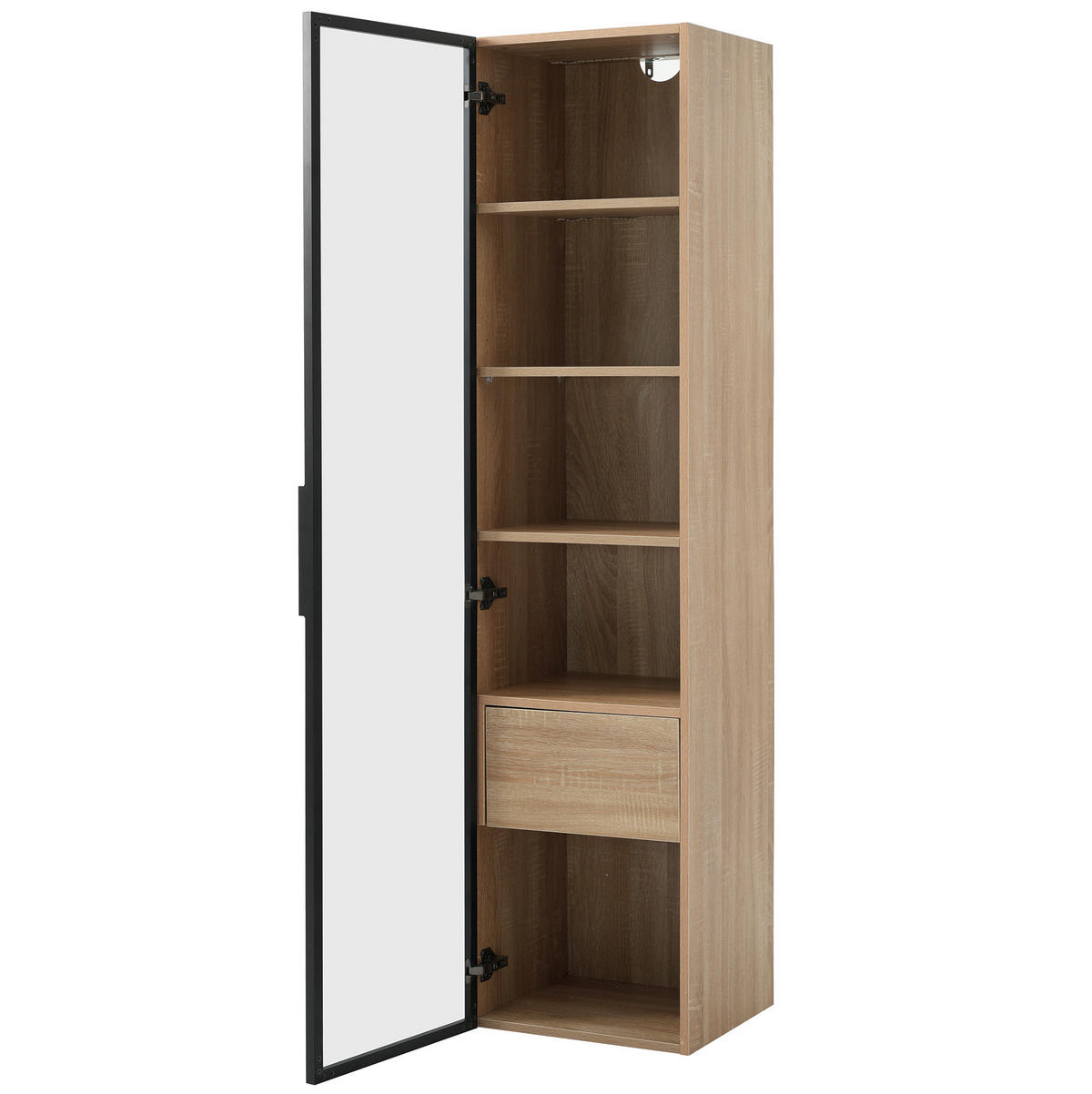 BADEZIMMERSCHRANK mit offenen Fächern und Glastür Natur MDF - Naturfarben, Holzwerkstoff (34.5/165/40cm) - Beauniv