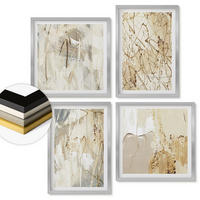 WANDBILDER 4er Set - 50x50 cm & 40x60 cm Silberner Rahmen - Beige abstrakte Formen Linien - Silberfarben, Kunststoff (50/50cm) - ArtPrintCave