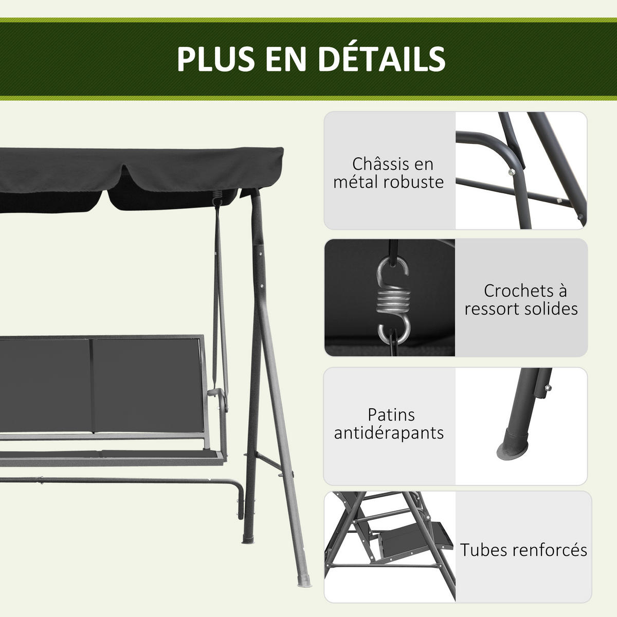 GARTENSCHAUKEL Grau 3-Sitzer - Grau, Metall (170/153/108cm) - PANGIVO