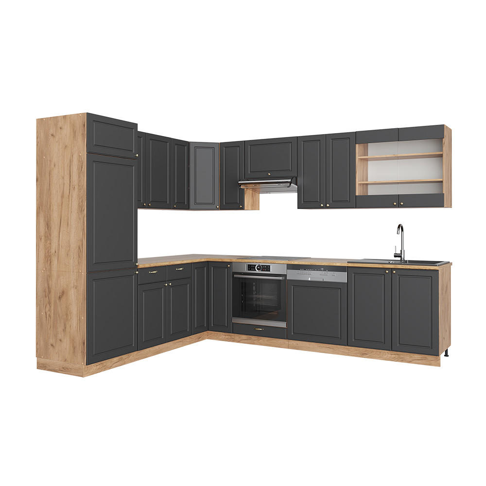 ECKKÜCHE Fame-Line Anthrazit Landhaus/Goldkraft Eiche 227 x 60 cm ohne AP - Honigeiche/Dunkelgrau, Holzwerkstoff (287/81.6/46cm) - Vicco