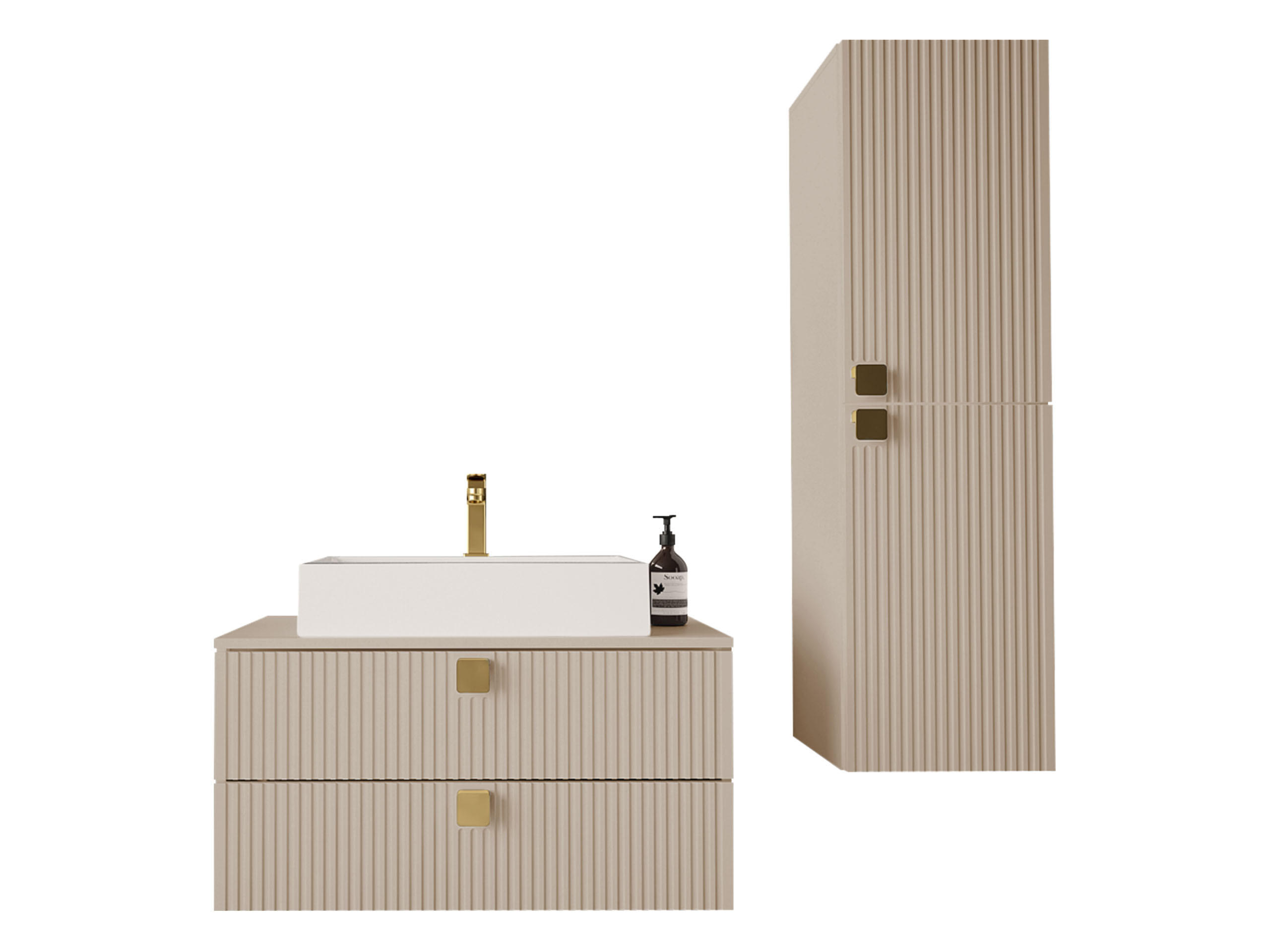 BADMÖBEL-SET Gariano III - Sandfarben/Goldfarben, Holzwerkstoff/Kunststoff (80/42/46cm) - MIRJAN24