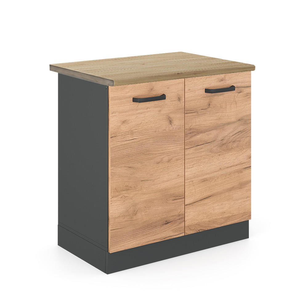 SPÜLENUNTERSCHRANK R-Line Goldkraft Eiche 80 cm, AP Eiche - Honigeiche/Anthrazit, Holzwerkstoff (80/81.6/60cm) - Vicco