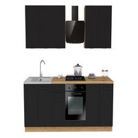 KÜCHENZEILE 260 cm mit Arbeitsplatte - SIMPLY Z8 - in Schwarz Matt / Rille / Eiche - Eichefarben/Schwarz, Holz (260/212/53cm)