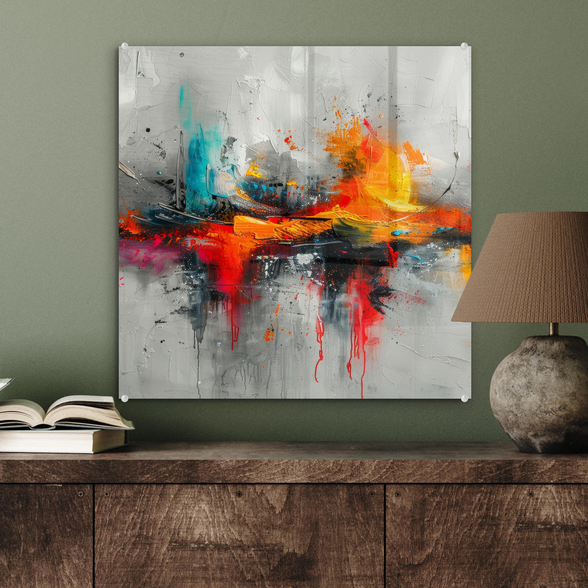 ACRYLGLASBILD Moderne Kunst - Orange - Grau - Abstrakt 50x50 cm - Hellgrau, Glas (50/50cm) - MuchoWow