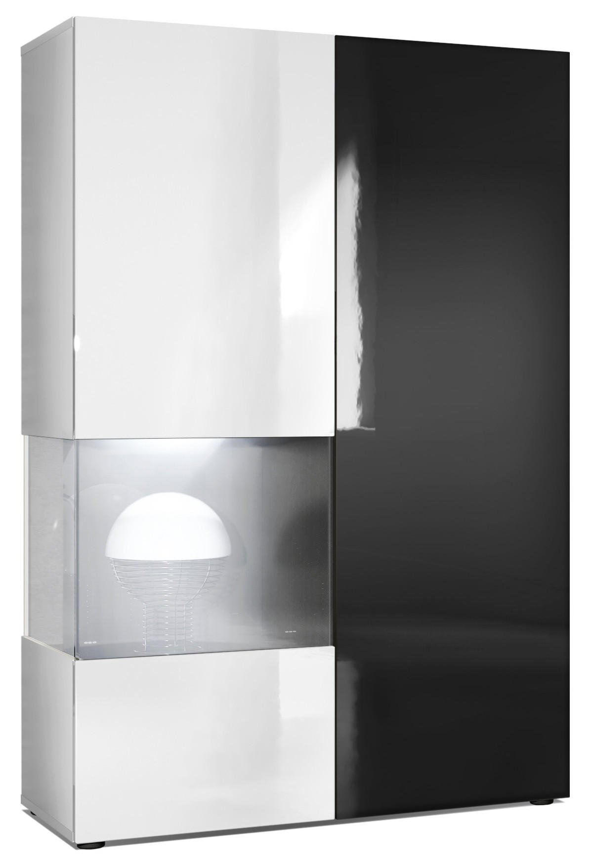 VITRINE Morena Tür und Einsatz in Schwarz Hochglanz - Schwarz Hochglanz, Holzwerkstoff (91.5/136.5/37cm) - Vladon