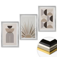 WANDBILDER 3er Set - 40x60 cm Silberner Rahmen - Abstrakte Formen beige braun - Silberfarben, Kunststoff (40/60cm) - ArtPrintCave