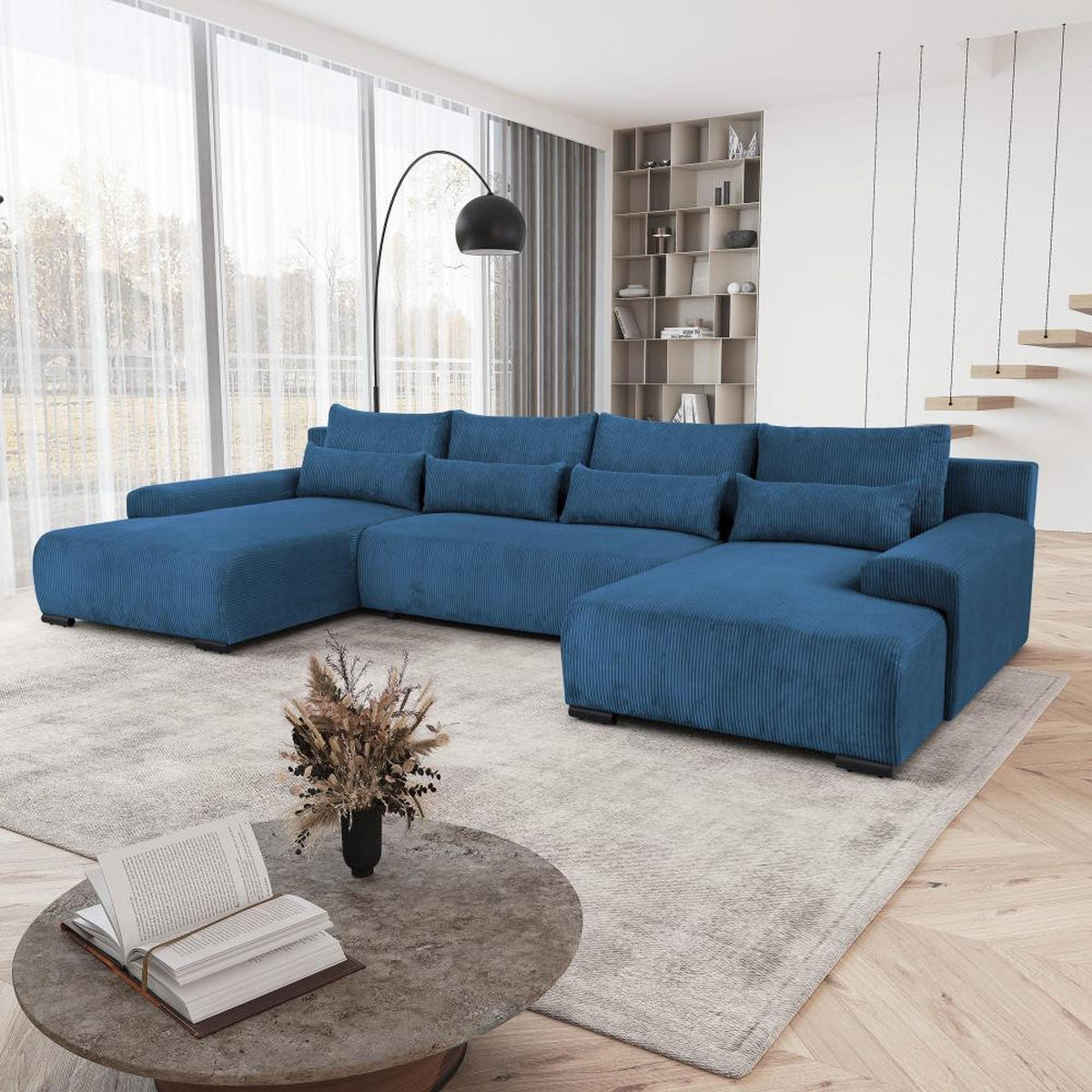 WOHNLANDSCHAFT Benny U dunkelblau - Schwarz/Dunkelblau, Textil/Metall (350/85/186cm) - Beautysofa