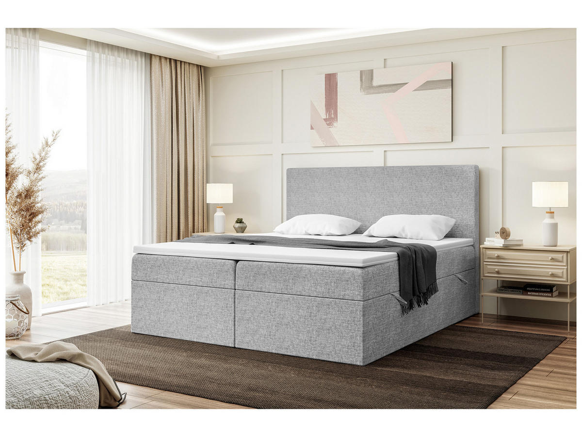 BOXBETT ZLATAN 180x200 cm in Grau Webstoff - Schwarz/Grau, Holz/Holzwerkstoff (180/200cm) - Meblini