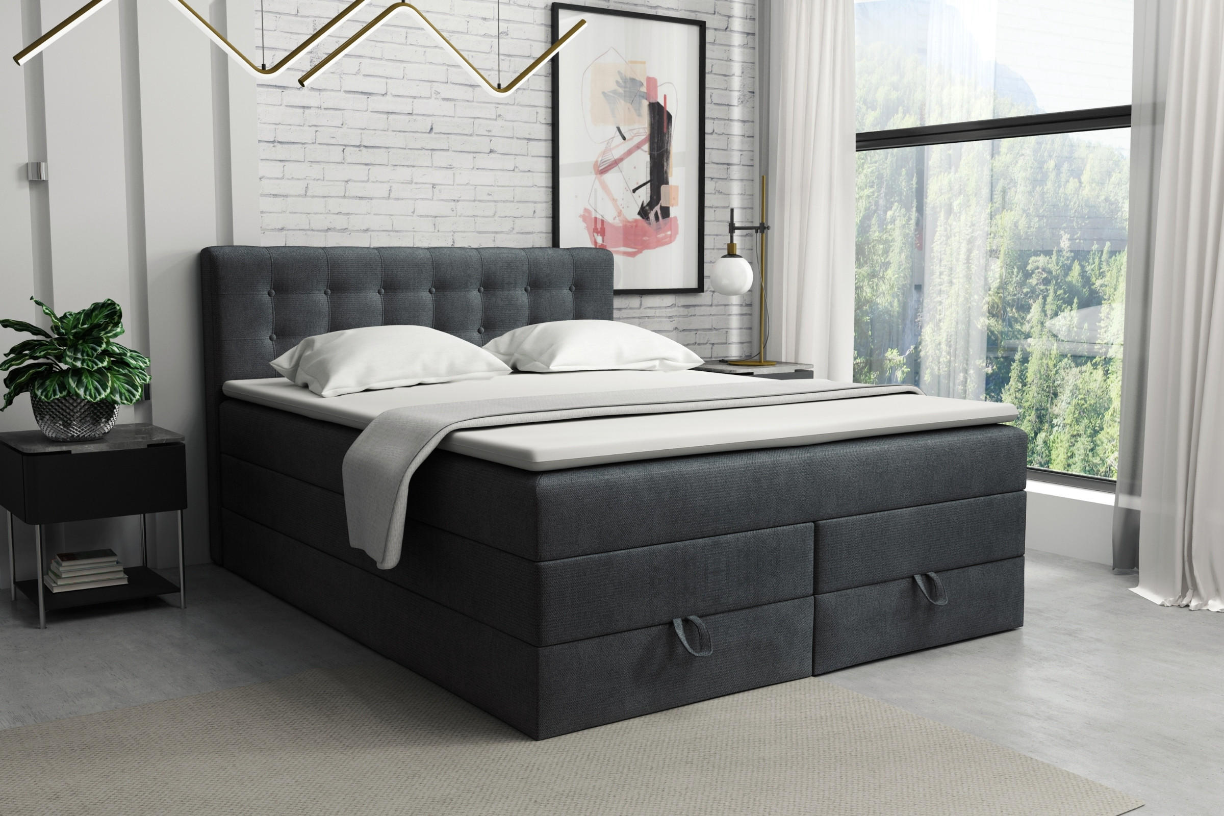 BOXSPRINGBETT VERNO 200/200 in Velour Dunkelgrau - Dunkelgrau, Holz/Holzwerkstoff (200/200cm) - Deine Möbel 24