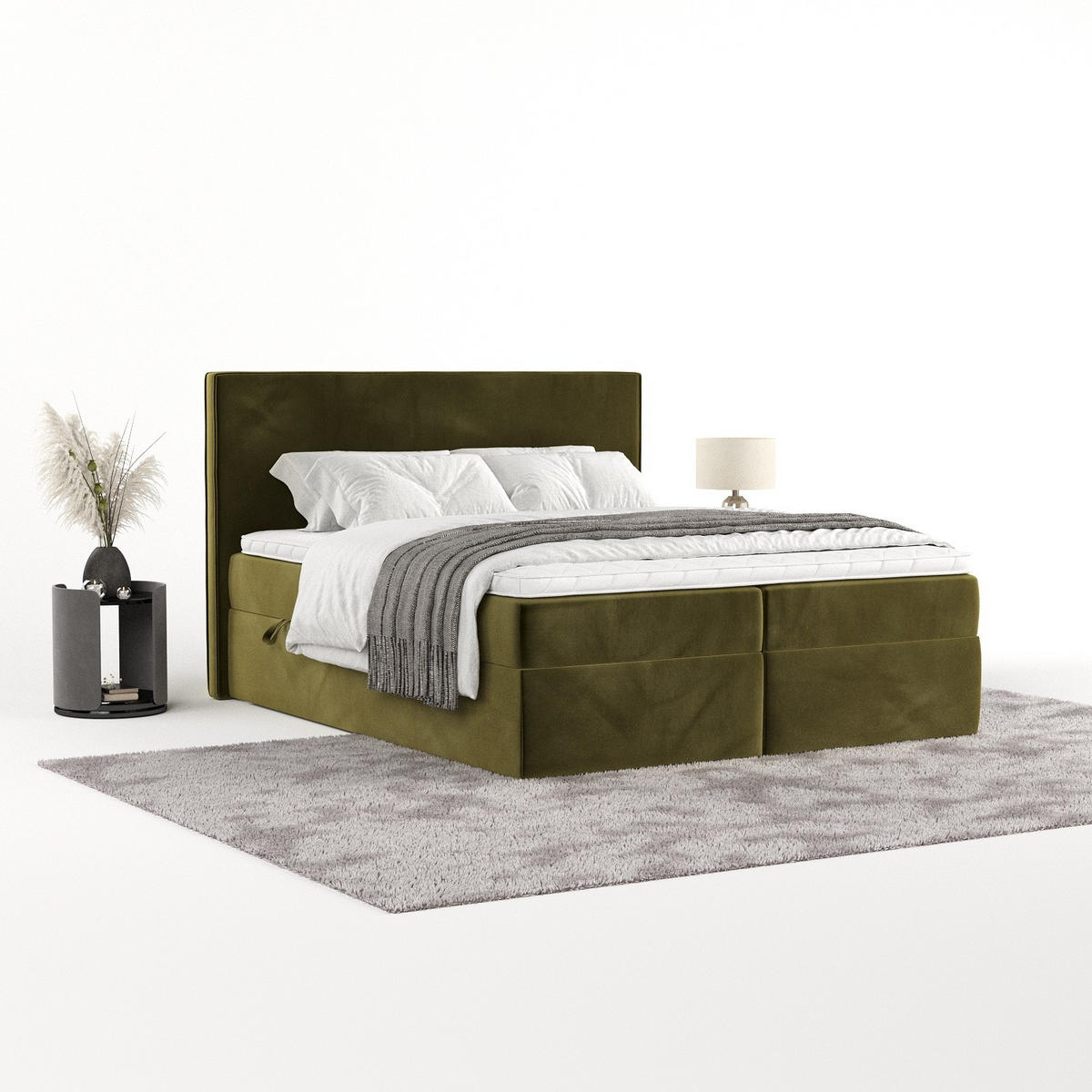 BOXBETT Nuvia 140/200 cm Olivgrün im Kronos Stoff - Schwarz/Olivgrün, Holz/Holzwerkstoff (140/200cm) - AltaBeds
