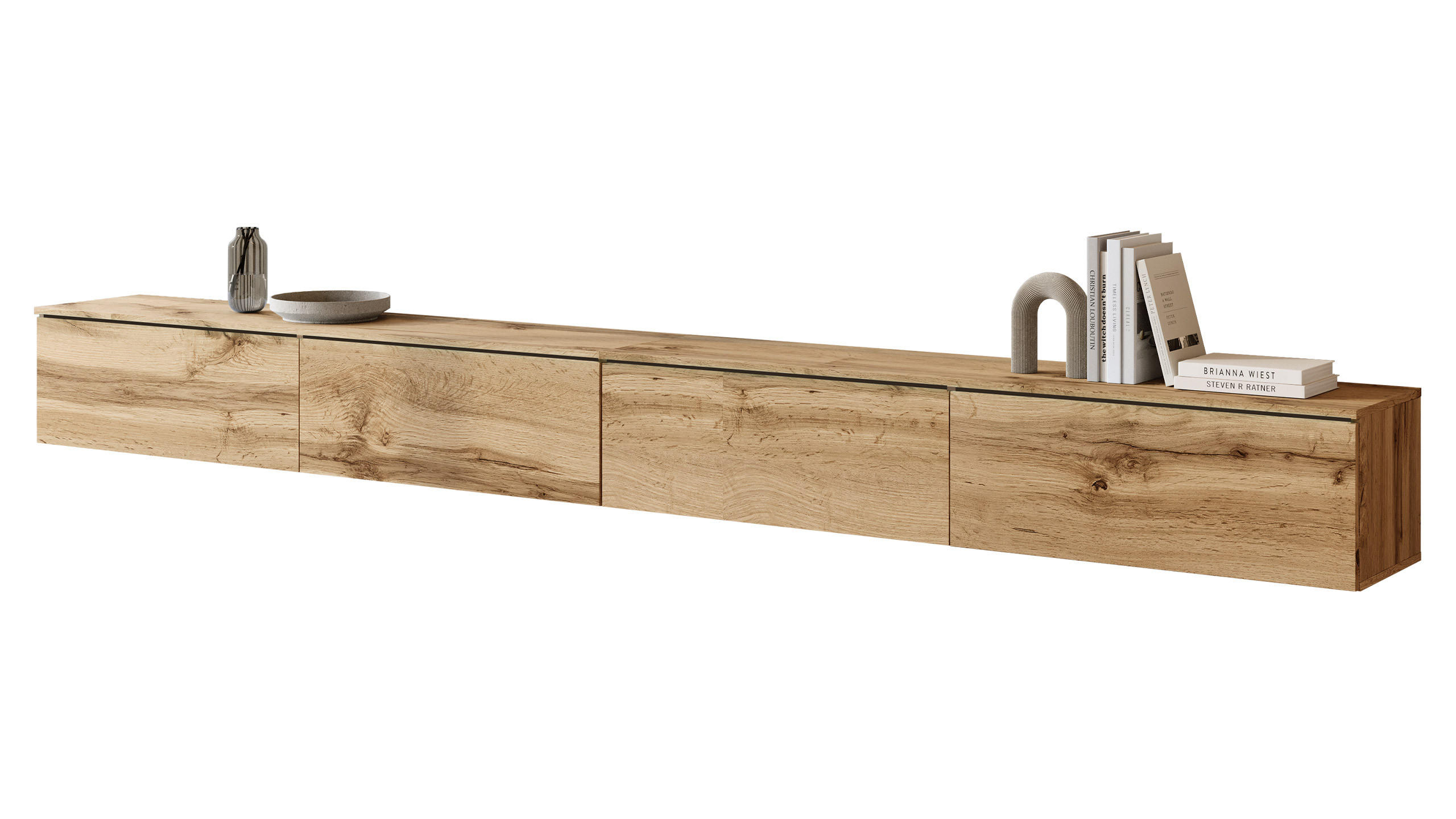 TV-LOWBOARD D300 mit weißer LED Beleuchtung - Silberfarben/Eiche Wotan, Holzwerkstoff/Kunststoff (300/30/33cm) - MIRJAN24