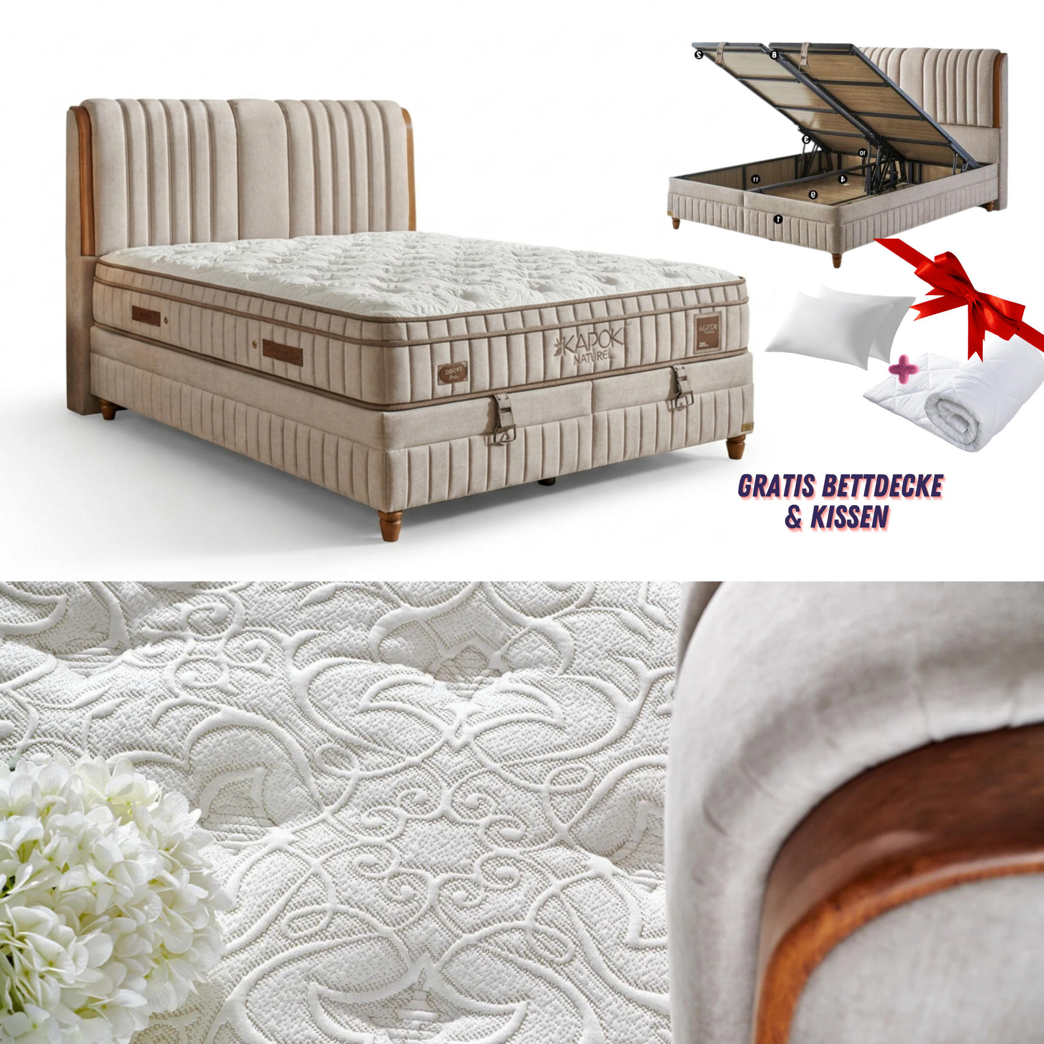 BOXSPRINGBETT Bambi Bett mit Matratze Boxspringbett 160x200 Kapok Naturel - Braun, Holz/Metall (160/200cm) - Bambi