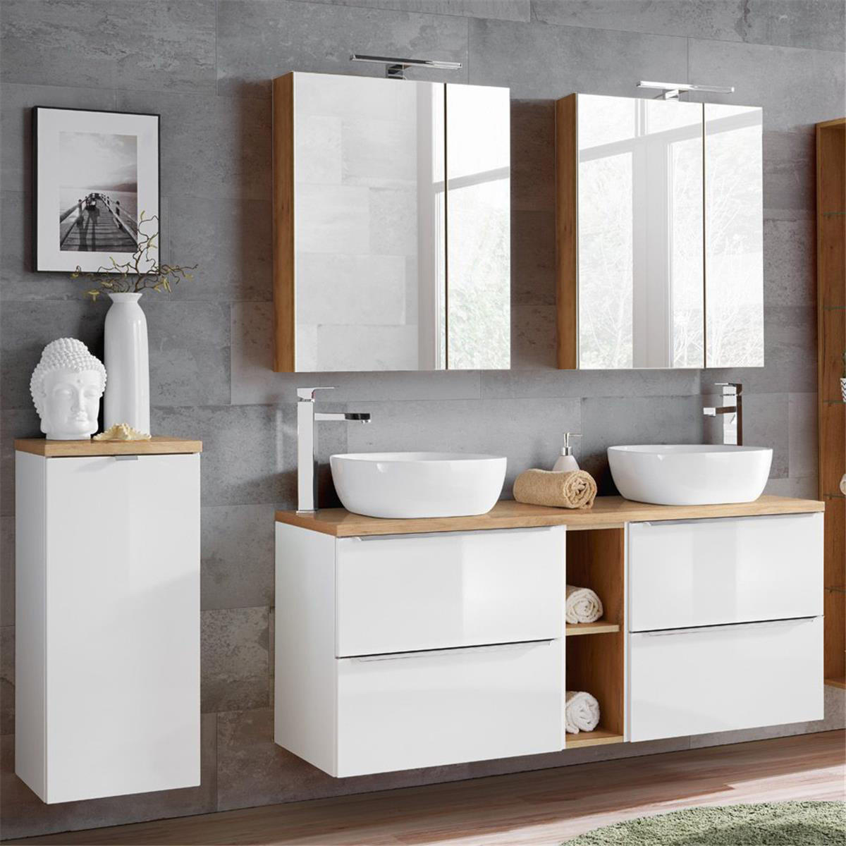 BADMÖBEL-SET 4-TLG. Toskana-56 - Weiß, Holzwerkstoff (195/190/46cm) - Lomado