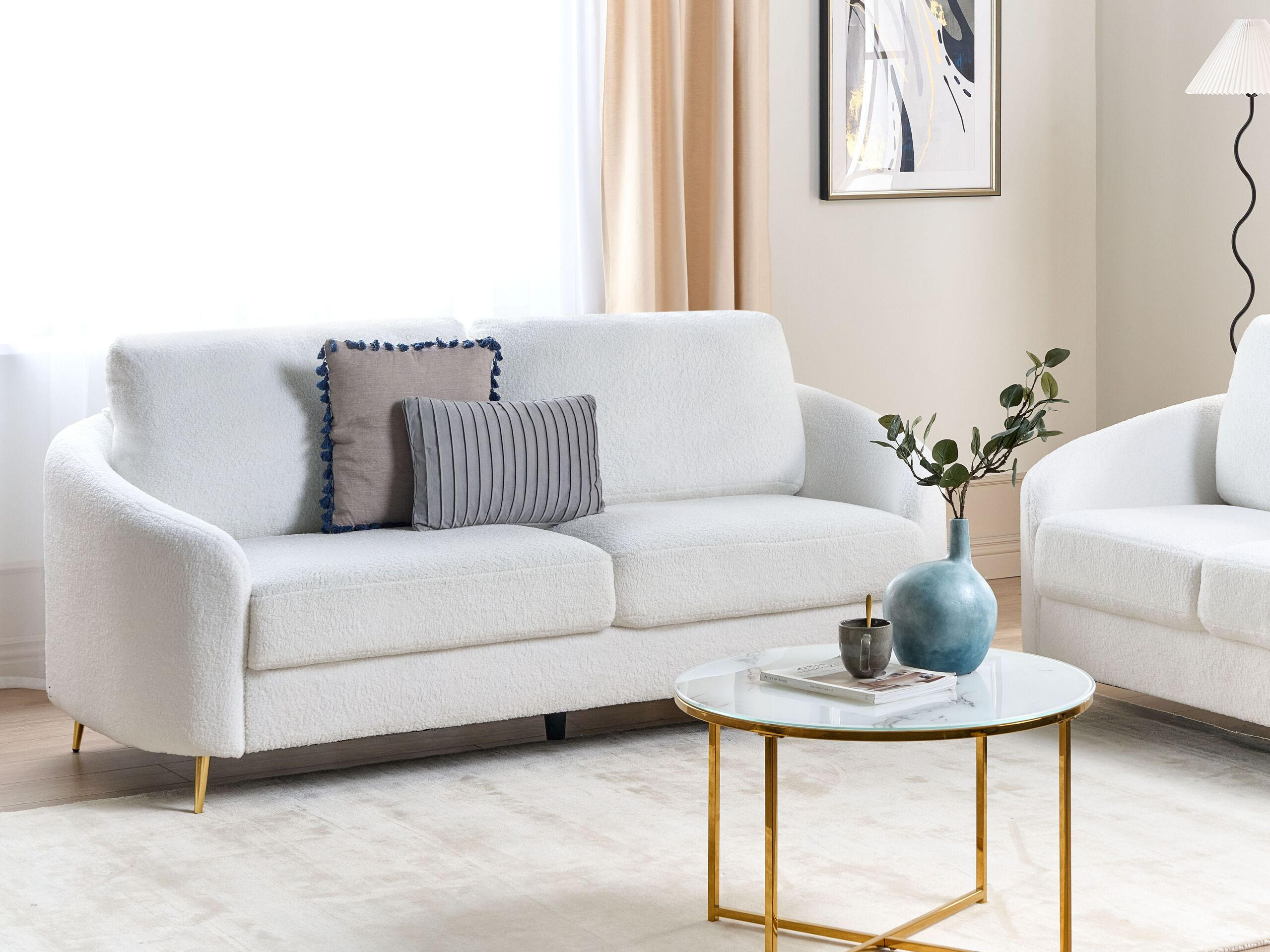 3-SITZER-SOFA Bouclé weiß/gold Trosa - Goldfarben/Weiß, Textil (203/88/86cm) - Beliani