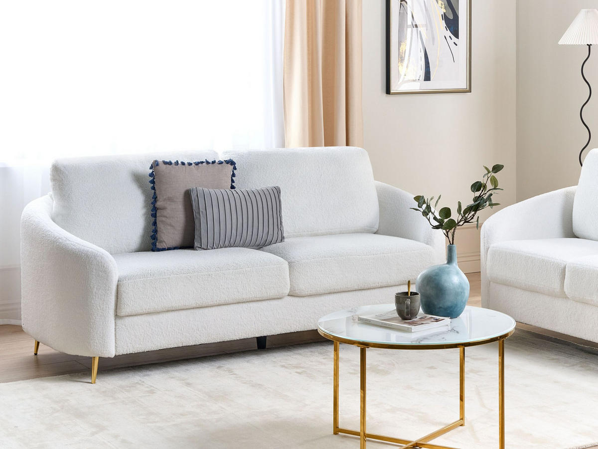 3-SITZER-SOFA Bouclé weiß/gold Trosa - Goldfarben/Weiß, Textil (203/88/86cm) - Beliani