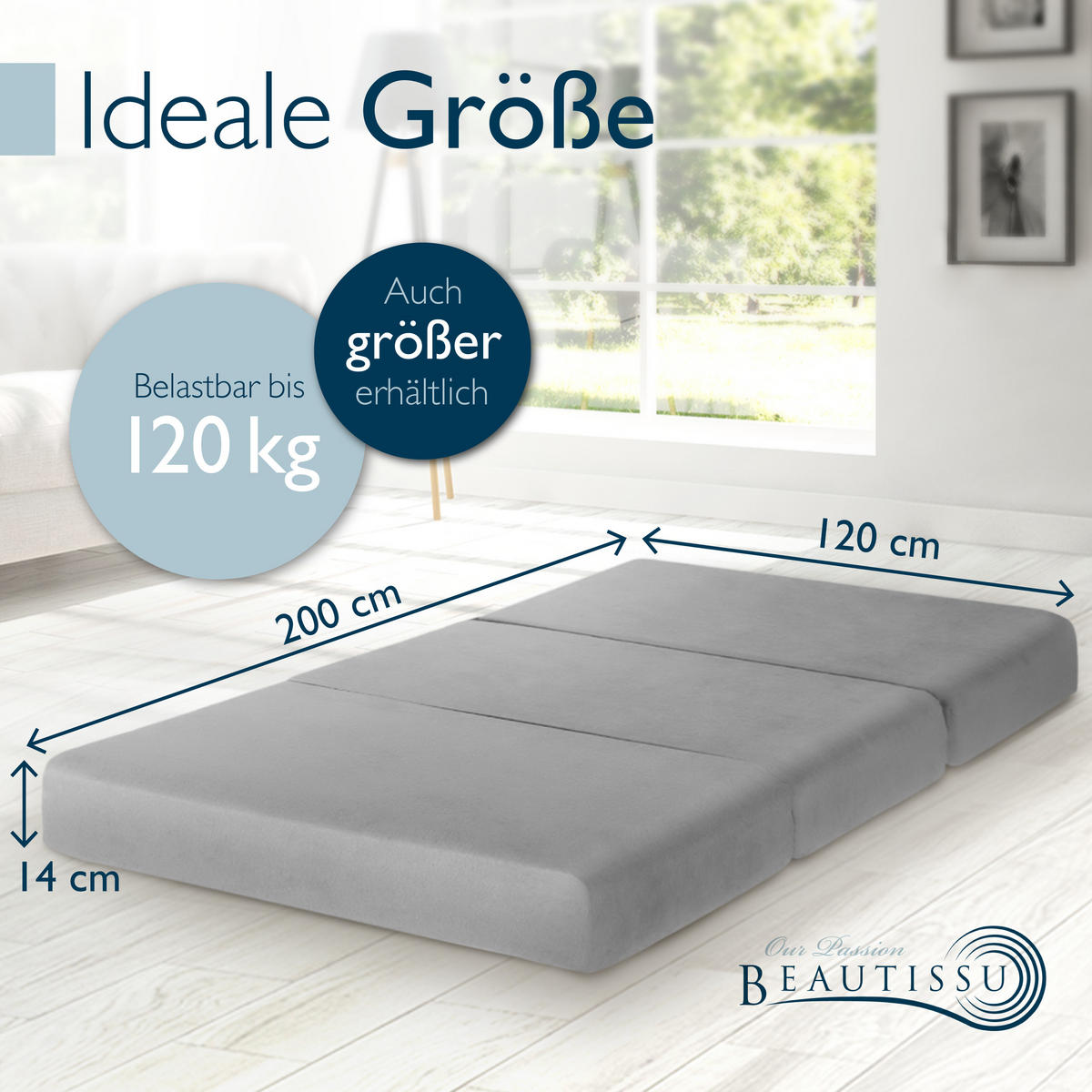 VISCO KLAPPMATRATZE VS95 201/120/14 cm Grau - Grau, Textil - Beautissu 