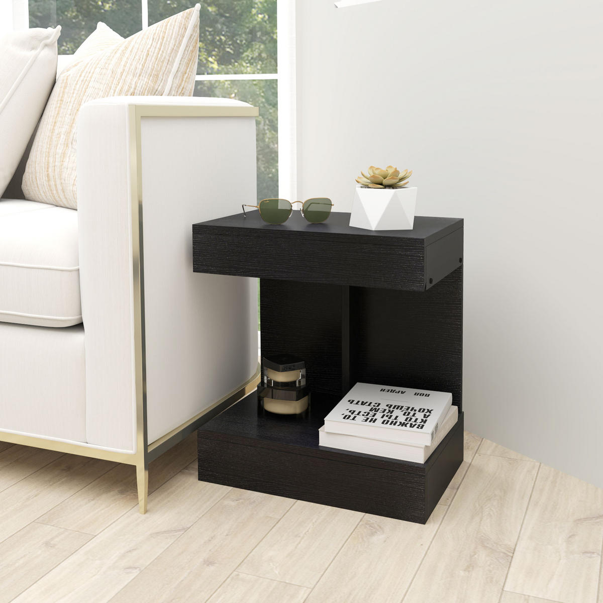 NACHTTISCH mit Schubladen, 40 x 30 x 46 cm, Schwarz - Schwarz, Holzwerkstoff (30/46/40cm) - HOMCOM