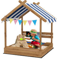 SANDKASTEN DE-18752 Hausform mit Vordach, Spüle & Tafel Schwarz - Braun, Holzwerkstoff (124/116/146cm) - ComfortXL