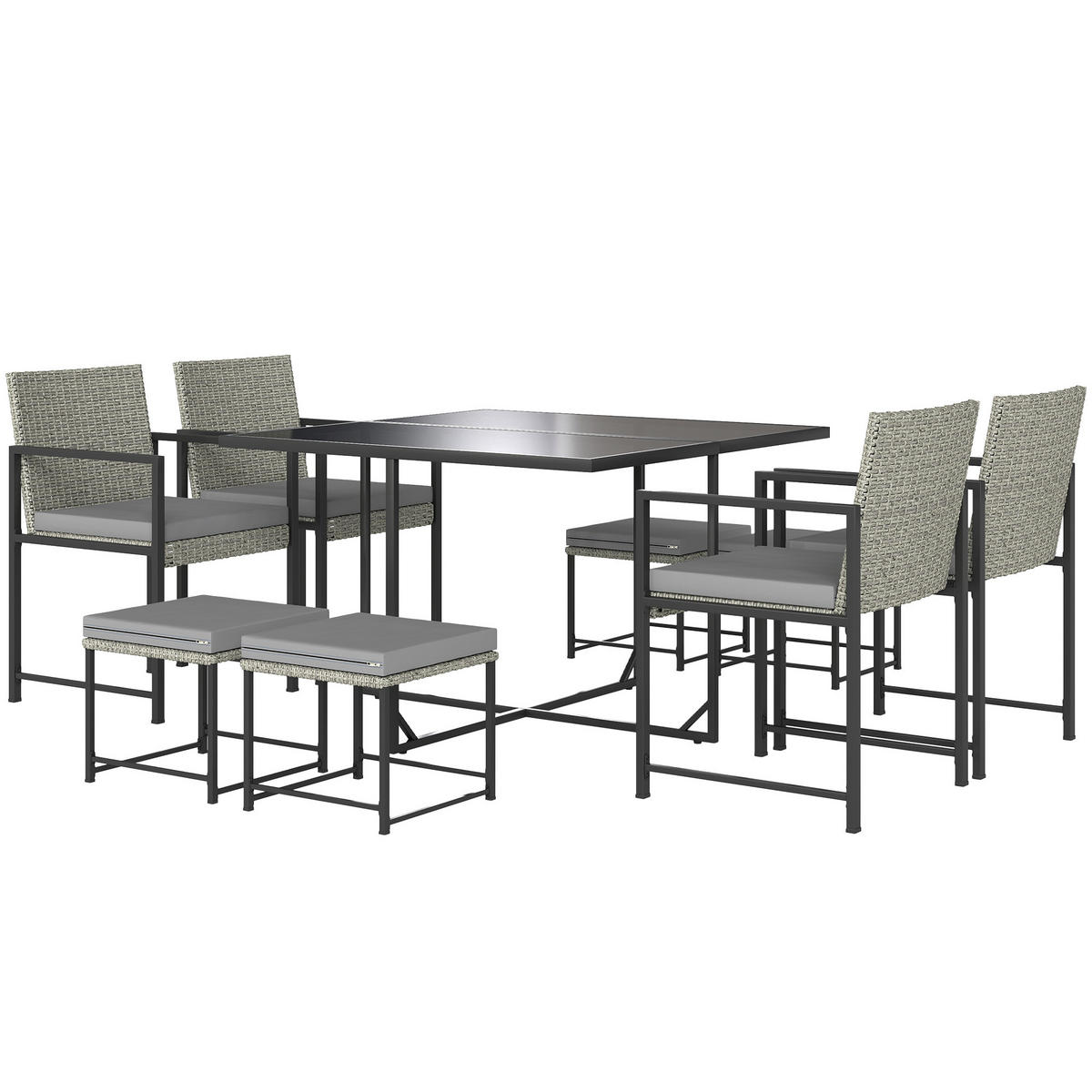 GARTENESSGRUPPE DE-13624 8-sitzig mit Glastisch & Polster Grau - Grau, Metall - ComfortXL