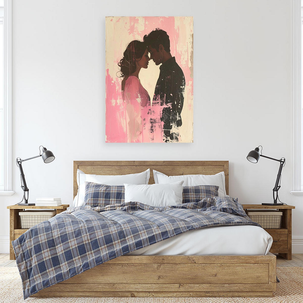 BILD auf Leinwand, Silhouette eines verliebten Paares auf einem rosa Hintergrund - Rosa, Textil (40/60cm) - Feeby