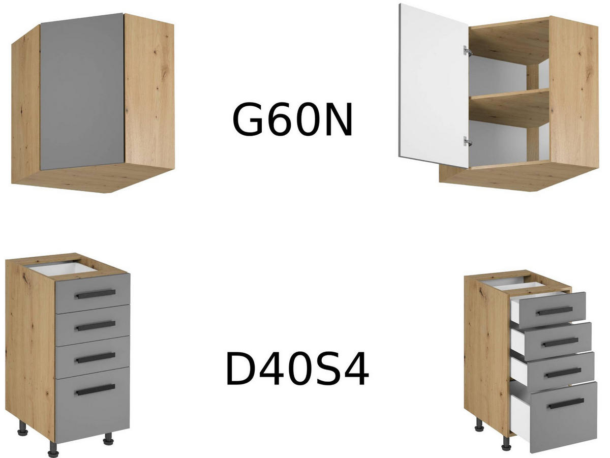 WINKELKÜCHE 300 cm x 140 cm- Langen KL6-M300 - in Beige/Matt - Beige/Schwarz, Holz/Holzwerkstoff (440/212/58cm)