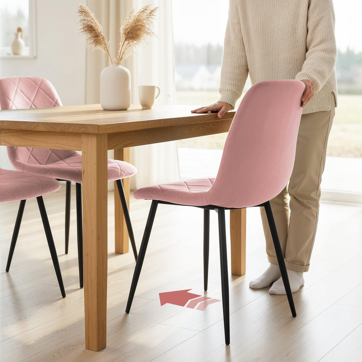JÍDELNÍ ŽIDLE Sada 4 ks Kuchyňská židle s opěrkou, sametový vzhled, křeslo Růžová - růžová, plast (54/87/45cm) - HOMCOM