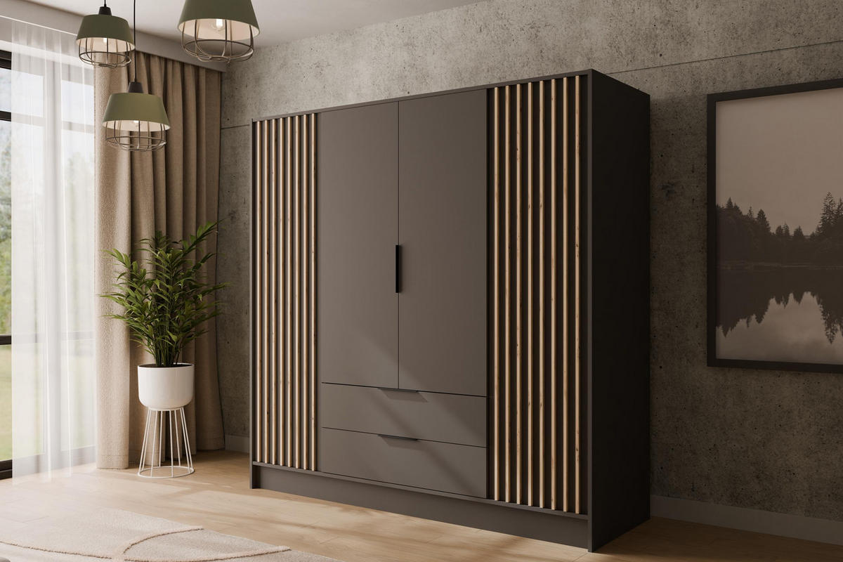 KLEIDERSCHRANK NELIA - 200 cm - Schwarz/Eiche Artisan, Holzwerkstoff (200/200/51cm) - ALTDECOR