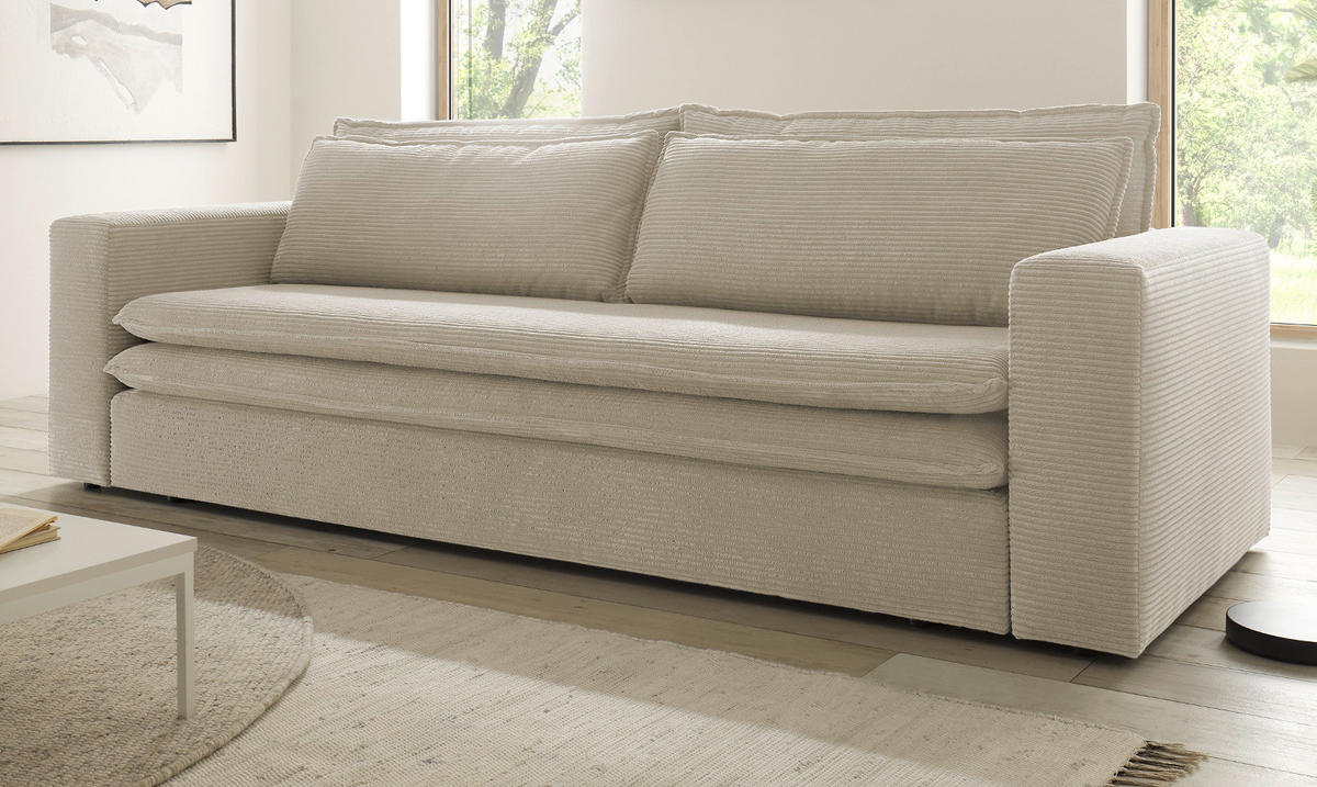 SCHLAFSOFA beige Cord, Sofa 3-Sitzer mit Bettfunktion 244 cm - Beige, Holz/Textil (244/83/91cm) - Furn.Design