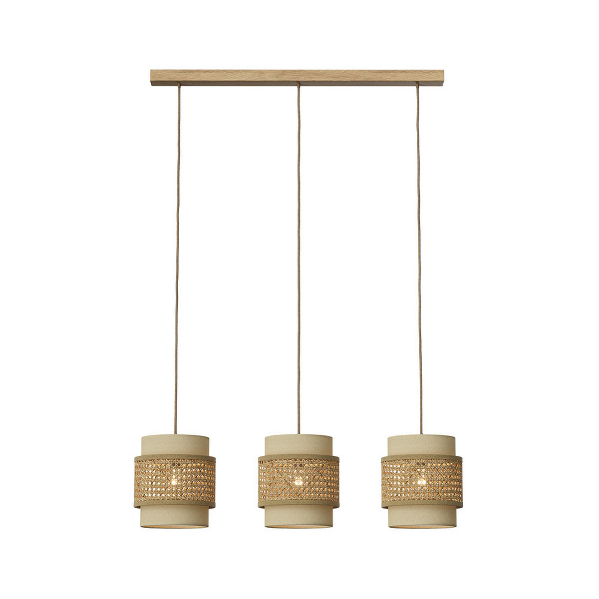 3ER PENDELLEUCHTE Morten Rattan/Creme 70 x 120 cm - Creme/Braun, Holz (70/70/120cm) - Vicco