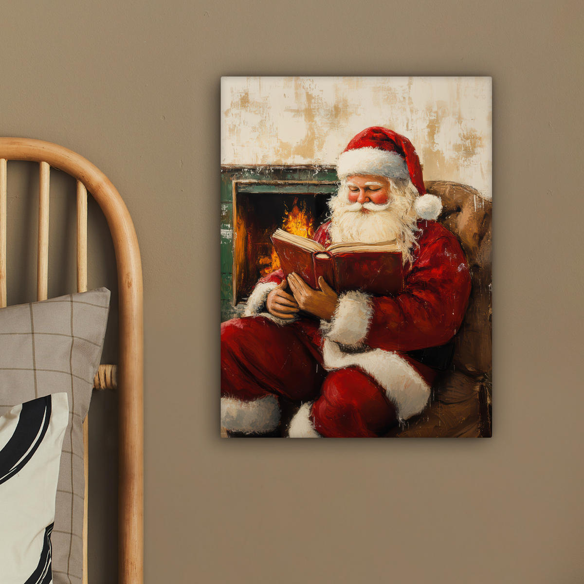 LEINWANDBILD Weihnachten - Weihnachtsmann - Winter - Open Fireside 30x40 cm - Dunkelrot, Textil (30/40cm) - MuchoWow