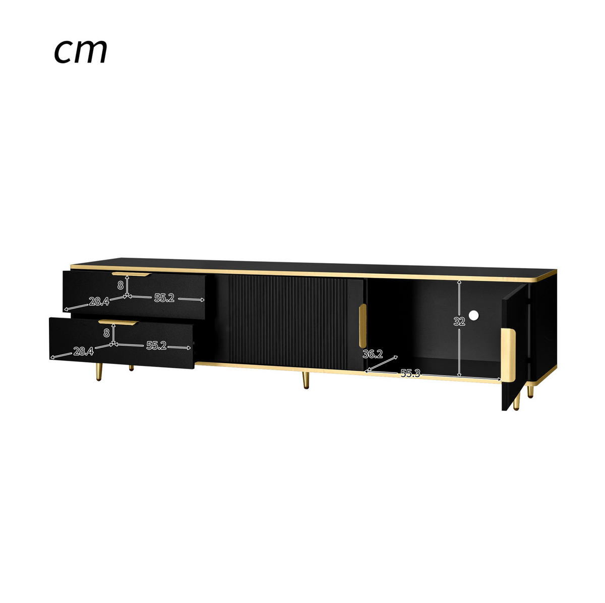 TV-LOWBOARD 170/45/37 cm mit 2 Schubladen und 2 Türen - Schwarz, Holzwerkstoff (175/45/40cm) - BEAOK