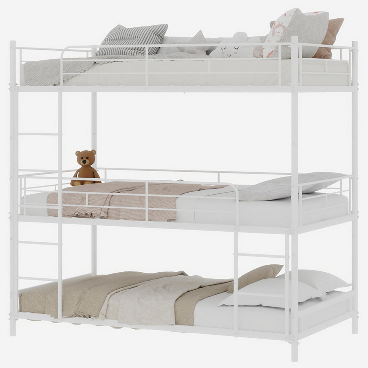 ETAGENBETT Dreifach-Etagenbett Metall - Weiß, Metall (90/190cm) - ComfortXL