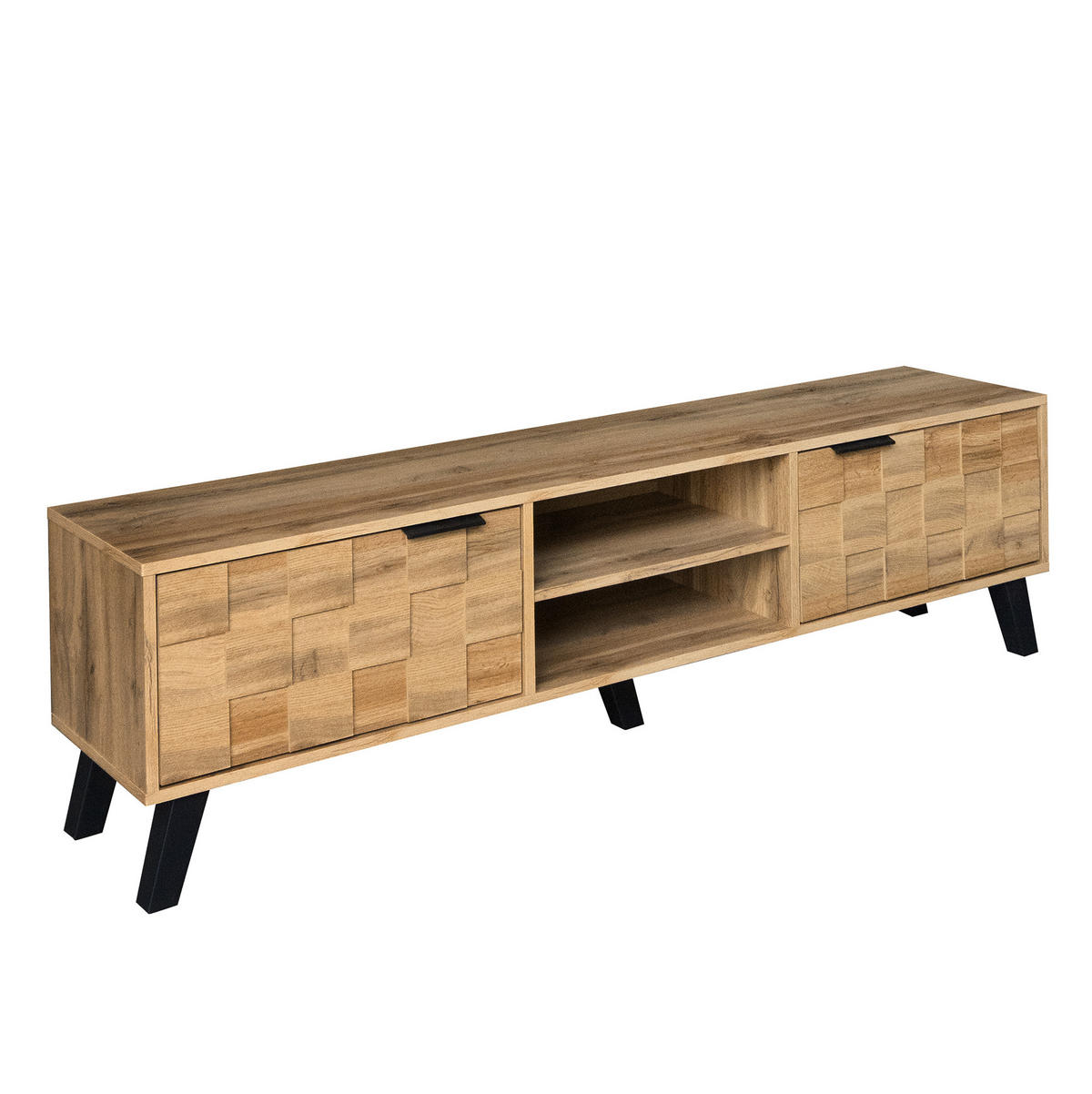TV-LOWBOARD aus Spanplatte 160,5x35,5x45 cm Holzfarbe mit 2 Türen und offenen Fächern - Naturfarben, Holzwerkstoff (160.5/45/35.5cm) - IVMEU