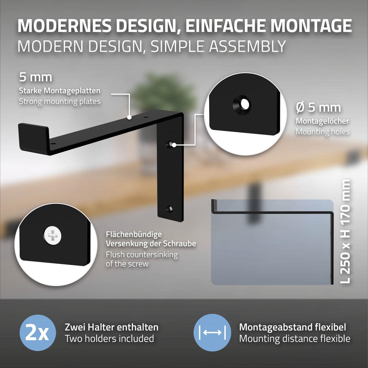 REGALHALTERUNG - Schwarz, Metall (17/4/25.5cm) - ML-DESIGN