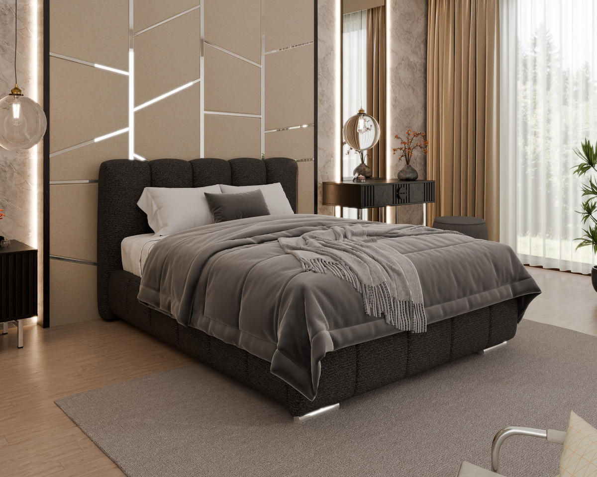 POLSTERBETT Zaira 140x200cm – Elegantes Polsterbett für modernen Wohnstil , ohne matratze, schwarz - Schwarz, Holz (100/200cm) - Homesy
