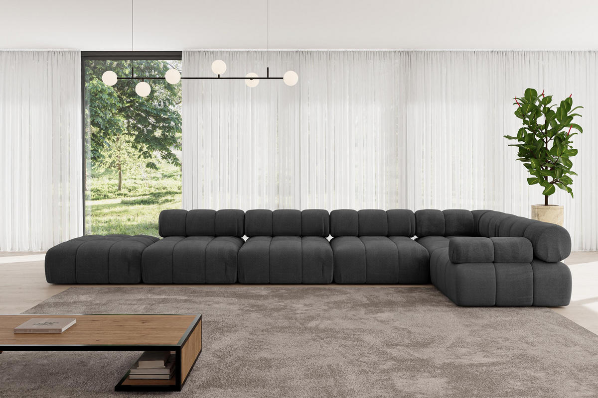 ECKSOFA modulares Sofa Felto-L3 - 475x190x70 cm Schwarz Velours - Schwarz, Holzwerkstoff/Textil (475/190cm) - ALTDECOR