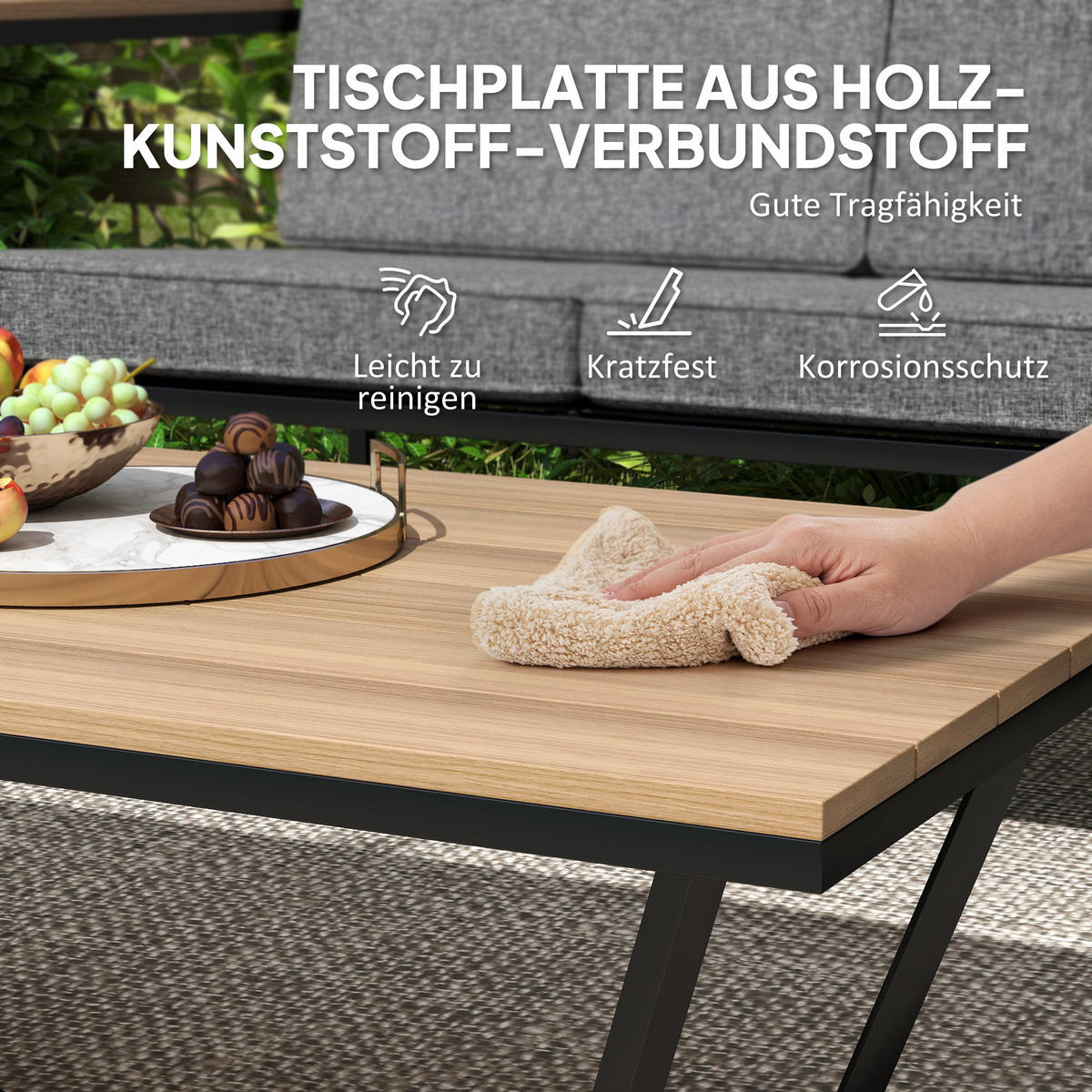 GARTENMÖBEL SET DE-06485 wetterfest, 2er Sofa, 2 Stühle, Beistelltisch Grau - Grau, Textil/Metall - ComfortXL