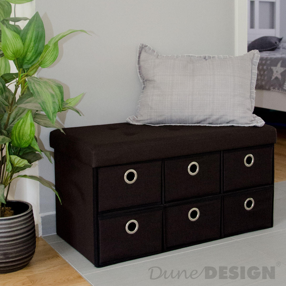 SITZBANK Faltbar, 76/38/38 cm, mit 6 Schubladen, 80 Liter, Dunkelbraun - Braun, Textil (38/38/76cm) - Dunedesign